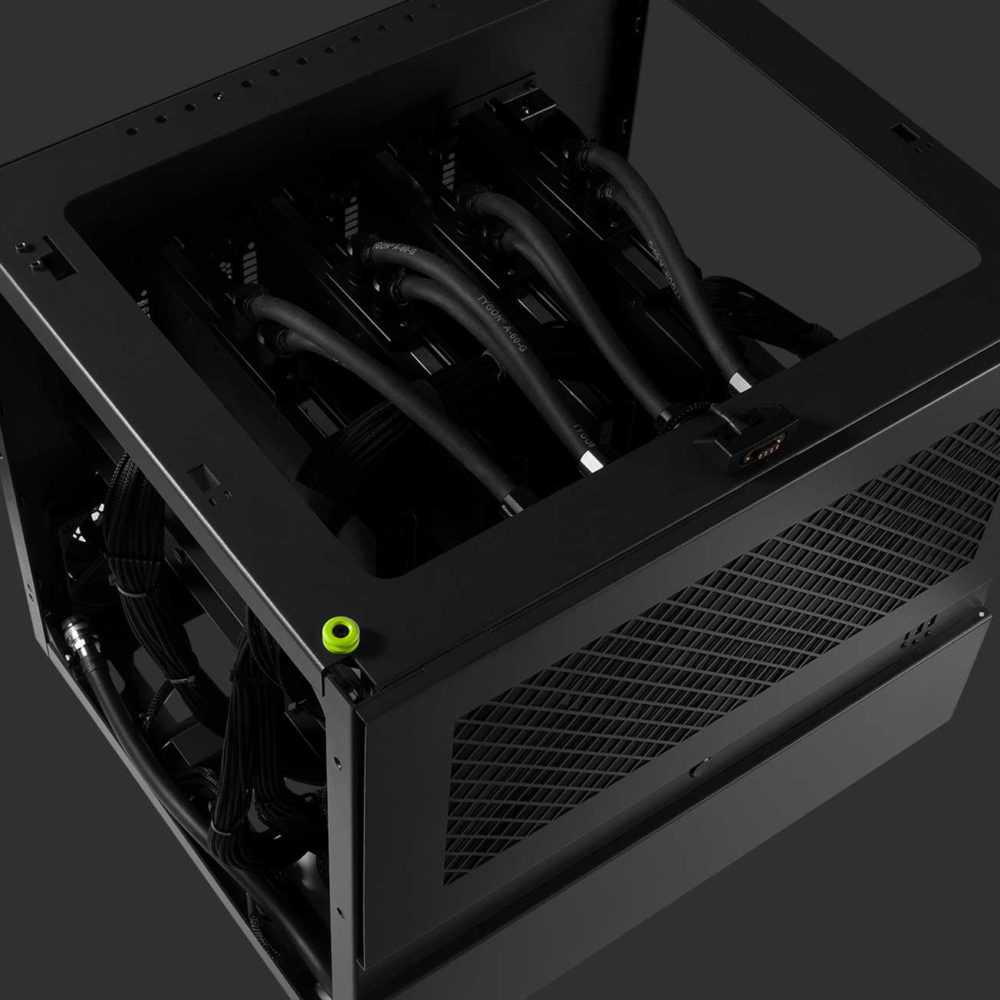Angled view of a Renderboxes Workstation with open interior