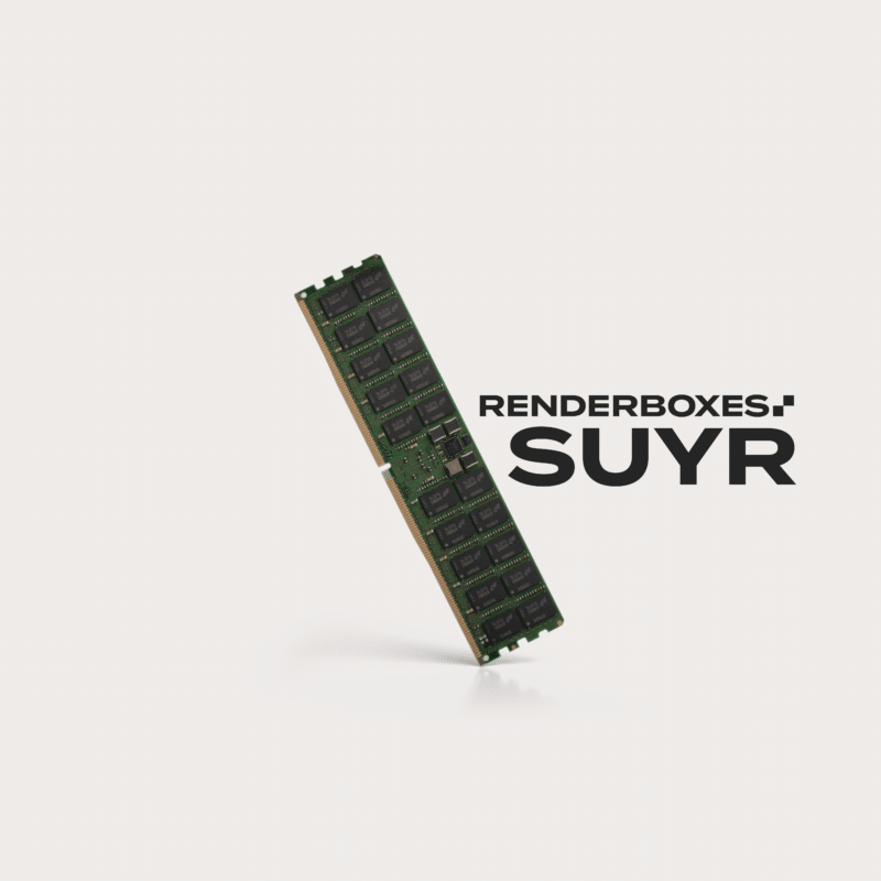 A photo of a RAM module with the works Renderboxes and Abbreviation for SHIP US YOUR RAM reading SUYR